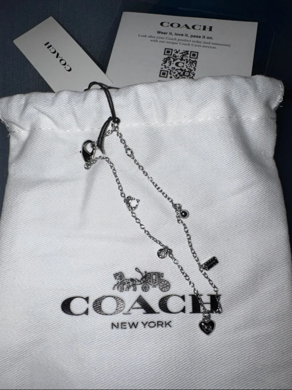 COACH Silver-Tone Charm Bracelet with Heart & Logo Charms